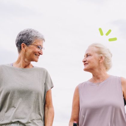 Two Senior Women Hiking Outdoors